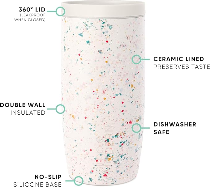 Simple Modern Travel Coffee Mug Tumbler with 360° Lid | Ceramic-Lined Insulated Stainless Steel Cold Brew Iced Coffee Cup Thermos | Gifts for Women Her Him | Voyager Signature | 16oz | Cream Terrazzo