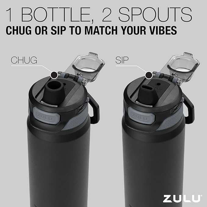 ZULU Powerfill Pro 24oz Stainless Steel Water Bottle with Quick Fill Lid, Triple Walled Vacuum Insulated Metal, Leak Proof Locking Lid, Sip and Chug, Reusable BPA Free, Black