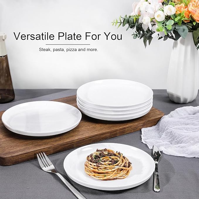Webbylee 10.25" Melamine Dinner Plates Set of 6 - Durable Serving Dishes Perfect for Kitchen Outdoor Use, Dishwasher Safe,Scratch Resistant-White & Grey