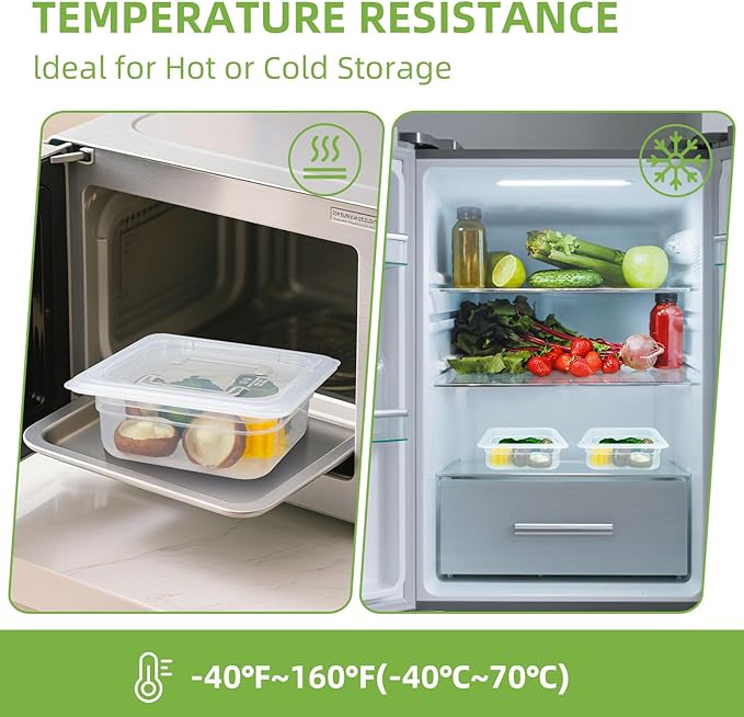 6-Pack Food Pan with Lids, 1/6 Size Food Storage Containers for homes, schools, restaurants, hotels Meal Prep, -40℉-160℉, Stackable, Freezer-Safe (1/6 size 2.5 inch deep, 1.1L/1.1QT)