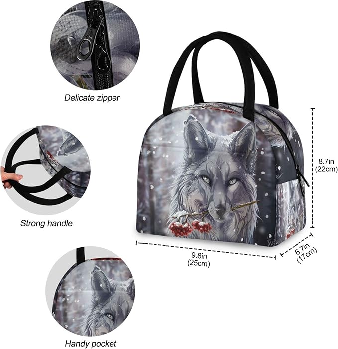 Wolf Lunch Bag Travel Picnic Insulated Durable Bags Shopping Box for Women Office Work School Picnic Hiking