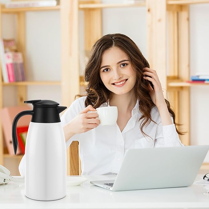 70oz Coffee Carafe Airpot Insulated Coffee Urn Stainless Steel Vacuum Thermal Pot Flask Dispenser for Coffee, Hot Water, Tea, Hot Beverage - Keep 12 Hours Hot, 24 Hours Cold -White