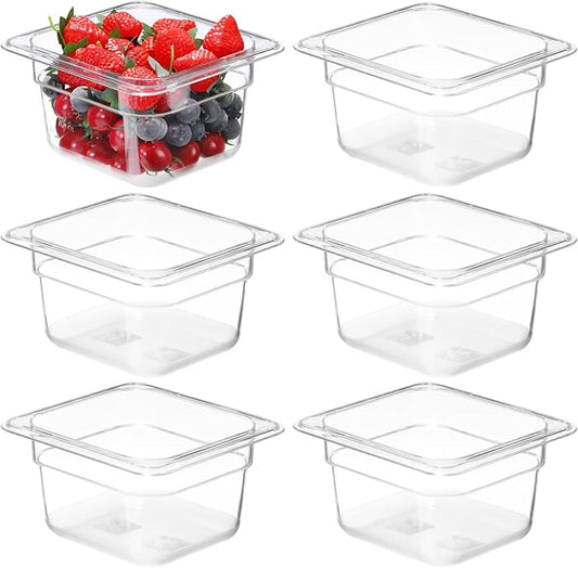 6 Pack 4'' Deep NSF Food Pans 1/6 Size | Commercial Food Storage Containers | Polycarbonate Plastic Pans for Restaurant Kitchen | Commercial Grade for Food Prep | Clear