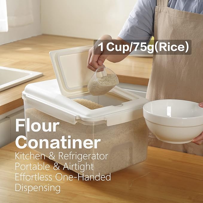 Rice Dispenser 20 Lbs Storage Container Bin with Measuring Cup Food Cereal Container Bins Household for Kitchen Pantry Organization (20lbs)