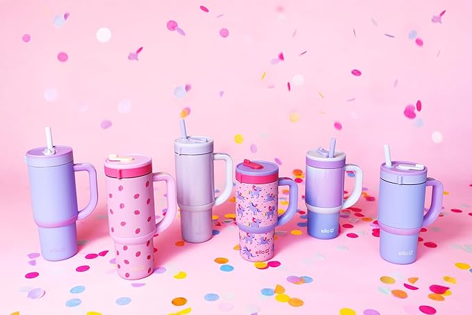 Ello Oasis 14oz Stainless Steel Toddler Tumbler with Handle & Retracting Straw, 100% Leakproof, Double-Wall Vacuum Insulated, Kids Water Bottle for School, BPA Free, Dishwasher Safe, Unicorns