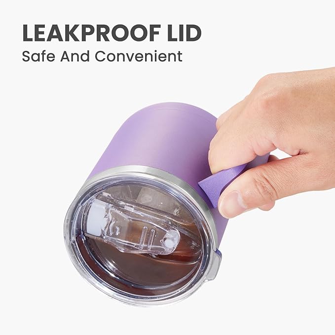 MEWAY 12oz Coffee Mug With Handle 4 Pack Bulk,Stainless Steel Insulated Travel Tumblers With Sliding Lid,Double Wall Vacuum Camping Cup for Hot & Cold Drinks Tea (Purple,Set of 4)