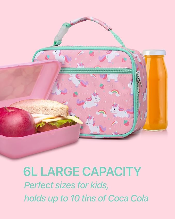 Bagseri Lunch Bag for Kids - Insulated Lunch Box for Girls Leak-Proof and Reusable Lunch Bag for Girls Toddler Lunch Box for Daycare and School, Pink Cute Unicorn
