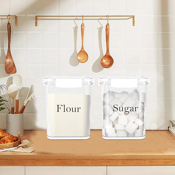 Set of 2 Large Food Storage Jars 4L - Airtight Containers with Lids, White with Free Spoon - Kitchen Canisters for Sugar,Flour,Coffee,Pantry Organization-S