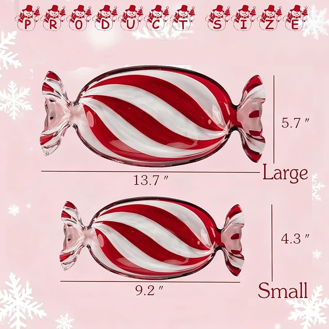 Christmas Candy Glass Plate, Christmas Theme Serving Tray for Holiday Desserts, Cookies & Candy Display, Festive Party Bowl, Red XMAS Decorations Small 9.2x4.3 Inch