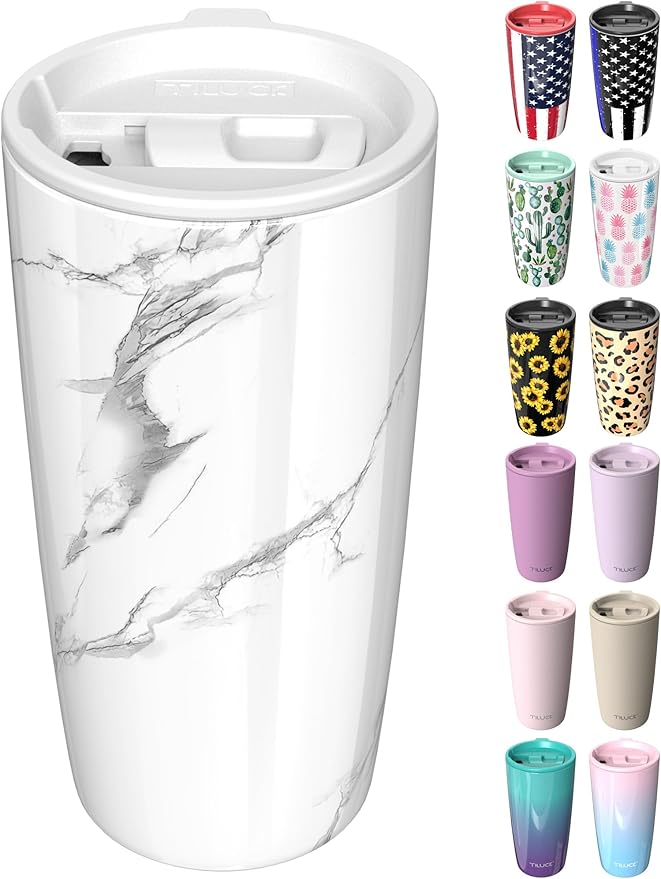 TILUCK 20 oz Tumbler with Leak-Proof Lid, Vacuum Insulated Stainless Steel Coffee Mug, Double-Walled Travel Tumbler for Hot and Cold Drinks(Marble, 20oz)