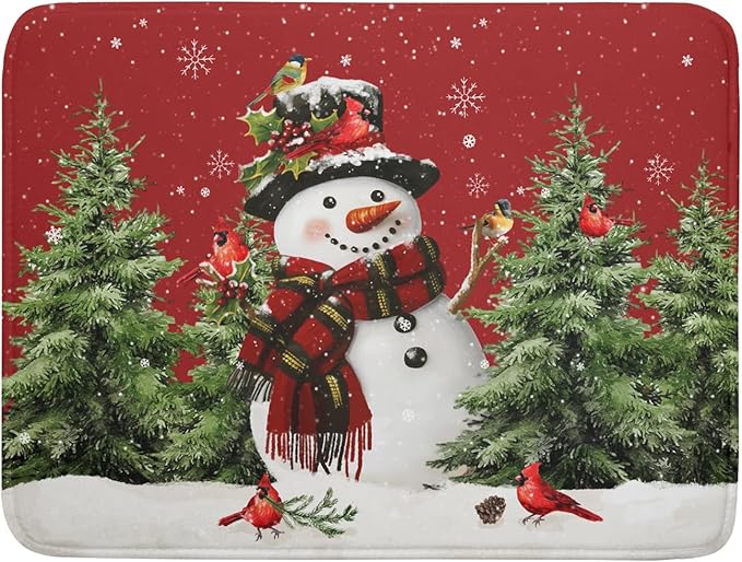 Christmas Dish Drying Mat for Kitchen Counter Snowman Green Christmas Tree Microfiber Absorbent Dish Draining Reusable Washable Foldable Extra Large 18"x24"