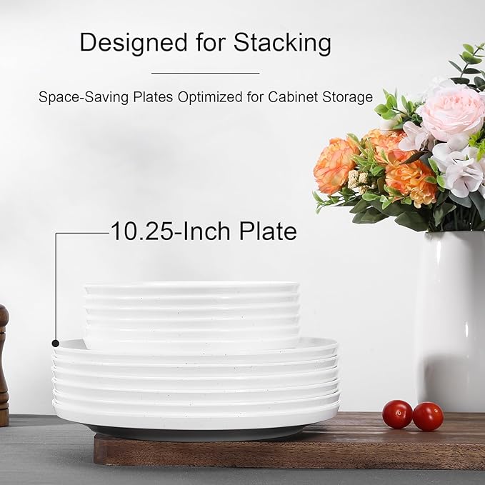 Webbylee 10.25" Melamine Dinner Plates Set of 6 - Durable Serving Dishes Perfect for Kitchen Outdoor Use, Dishwasher Safe,Scratch Resistant-White & Grey