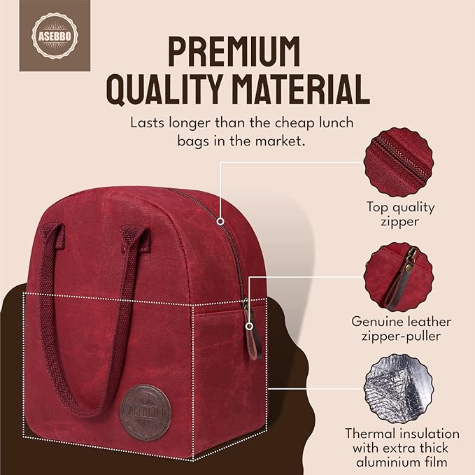 ASEBBO Insulated Lunch Bag for Women & Men (Passion Red)