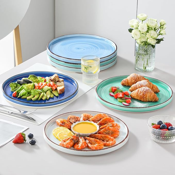 vancasso Bonita 10.5 Inch Dinner Plates, Ceramic Dinner Plate Set, Dinner Plates Set of 6, Large Dinnerware Plates for Kitchen, Microwave, Oven and Dishwasher Safe, Blue