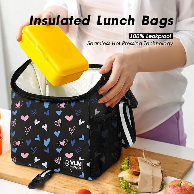 VLM Lunch Box for Women, Insulated Lunch Bag Women with Adjustable Shoulder Strap, Cute Lunch Tote Bag for Work,Picnic,Camping