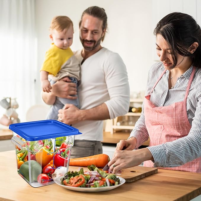 Suclain 8 Pack 4 QT and 6 QT Food Storage Containers with Lids Scales Handles Square Clear Restaurant Food Storage Containers Polycarbonate Commercial Grade for Kitchen Marinating Meat Dough(Blue)