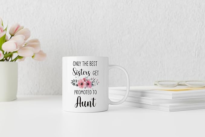 QASHWEY Aunt Mug, Aunt Coffee Mug, Pregnancy Announcement Mugs Tea Cups Gifts for AuntAuntie, Auntie Mothers Day CoffeeMug, Gifts for AuntAuntie, Promoted toAunt CoffeeCups Ceramic 11oz