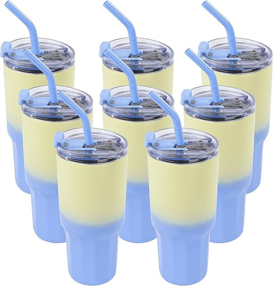 VEGOND 30 oz Insulated Stainless Steel Tumblers with lid and straw Bulk Pack Coffee Mug with Non-Slip Silicone Base, Sweat Proof Powder Coated Cup for Hot Cold Drinks, Blue and Green 8Pack