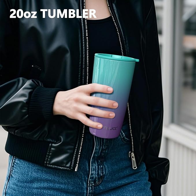 TILUCK 20 oz Tumbler with Leak-Proof Lid, Vacuum Insulated Stainless Steel Coffee Mug, Double-Walled Travel Tumbler for Hot and Cold Drinks(BluePurple, 20oz)