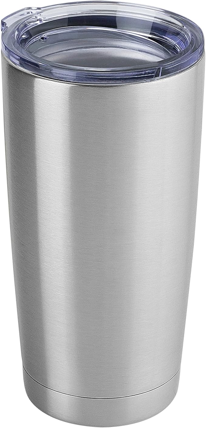 DOMICARE 20oz Stainless Steel Tumbler Bulk with Lid, Double Wall Vacuum Insulated Travel Mug, Powder Coated Coffee Cup, Stainless Steel, 1 Pack
