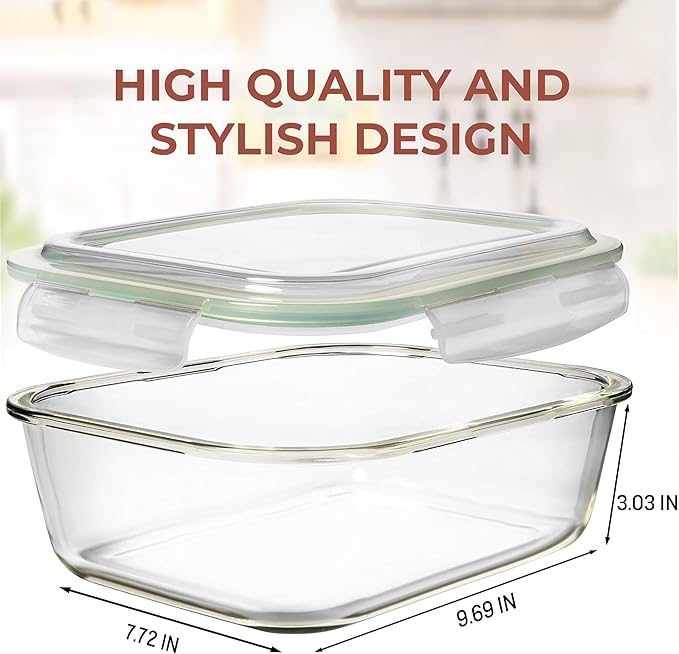 Razab 10 Cups/ 80 Oz 4 Pc (Set of 2) Glass Food Storage Containers with Airtight Locking Lids-For Storing & Serving Food. BPA Free & Leak Proof - Microwave, Dishwasher, Fridge, Freezer and Oven Safe