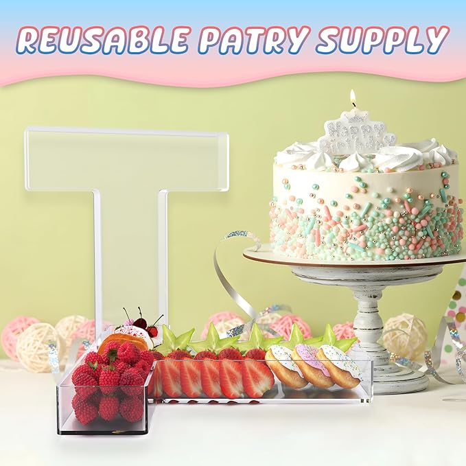 11" Acrylic Letter Charcuterie Box, Reusable Fillable Alphabet Number Shaped Form Tray for Birthday Anniversaries, Party Decorative Serving Plates Display Candy Cake (T)