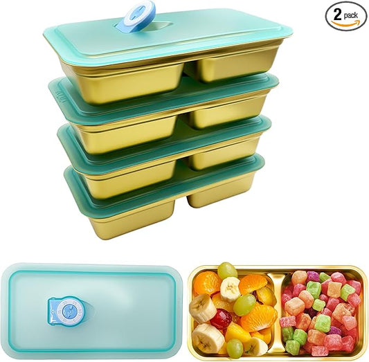 Stainless Steel Snack Containers with Lids - condiment containers with lids, reusable double compartment snack containers, Grab and Go Snack Containers Dishwasher Safe for School, Work, travel