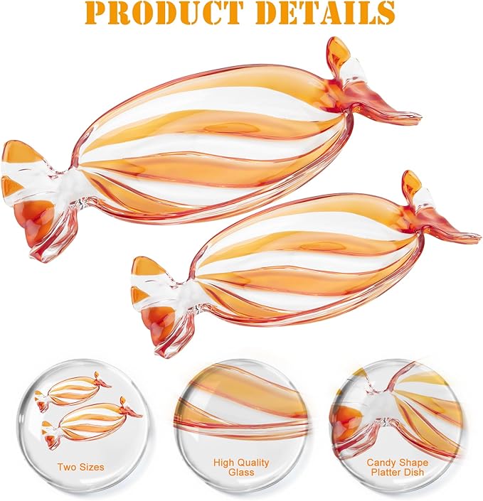 SHOWLOUE Christmas Platter Dish, Glass Candy Platter Serving Dessert Plates Christmas Dinnerware Tray Decorative Plates for Xmas Holiday Party Favor, Orange, Large