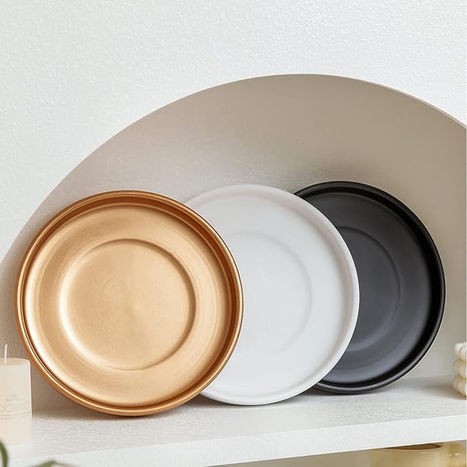 15 Inch Ceramic Saucer - Ceramic Drainage Tray for Plant Pot (Matte Gold)