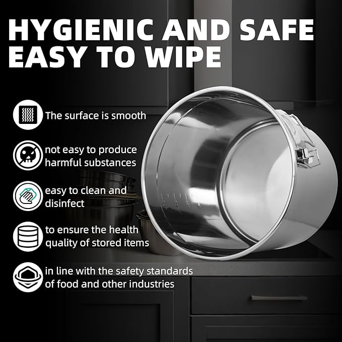 33L/8.7 Gal 304 Stainless Steel Containers with Lids 1116 Oz Airtight Containers with Lids and Lock Hole 304 Stainless Steel Container with Lid for Storage 304 Airtight Stainless Bucket