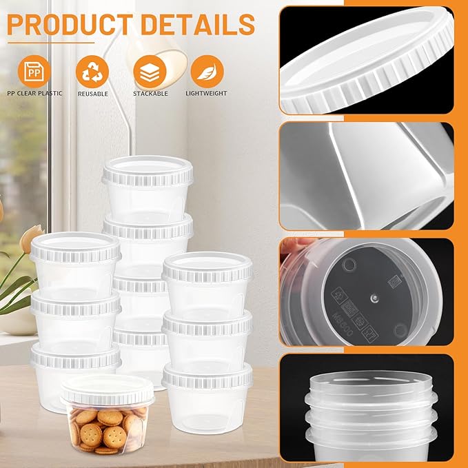10 Pack 16oz Reusable Small Plastic Containers with Screw Lids, Small Food Storage Freezer Containers, Deli Containers Stackable Food Storage Jars, Sauce Condiment Jars Lunch Box Accessories