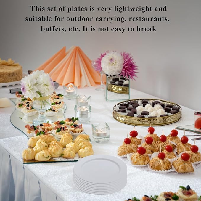 Berglander White Plastic Plates Set of 8 Pieces 10", Reusable Flat Dinner Plates, Salad Plates, Pasta Bowls, Dishes Set Easy to Carry for Home, Garden, Picnic, Camping, Outdoor