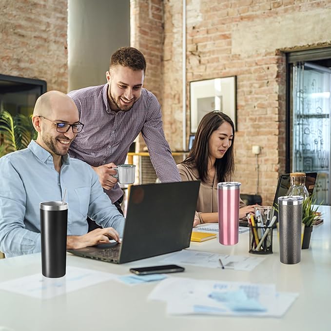 20 oz Skinny Tumblers with Lid and Straw,Stainless Steel Vacuum Insulated Tumbler Cup Double Wall Travel Coffee Mug, Thermal Water Tumbler for Hot and Cold Drinks(Black,8)