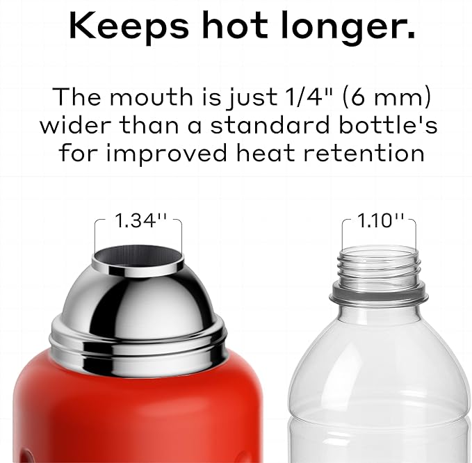 BOBBER 34 oz Stainless Steel Thermos for Tea, Coffee, and Cold Drinks BPA-Free, Dishwasher Safe Vacuum Insulated Water Bottle Keeps Hot for 48 Hours (Red)