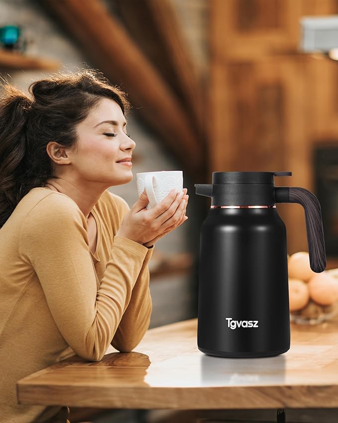 51 Oz Carafes for Hot Liquid, Stainless Steel Insulated Vacuum Thermal Coffee Carafes For Keeping Hot, 1.5 Liter Coffee Dispenser（Black)