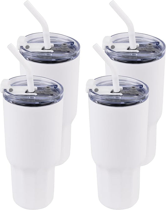 VEGOND 30 oz Insulated Stainless Steel Tumblers with lid and straw Bulk Pack Double Wall Vacuum Coffee Mug with Non-Slip Silicone Base, Sweat Proof Powder Coated Cup for Hot Cold Drinks, White 4Pack