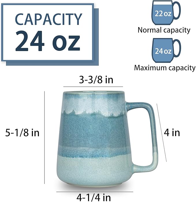 24 OZ Extra Large Ceramic Coffee Mug, Jumbo Coffee Mugs, Big Tea Cups with a Large Handle for Office and Home, Microwave and Dishwasher Safe (24 OZ Light Green)