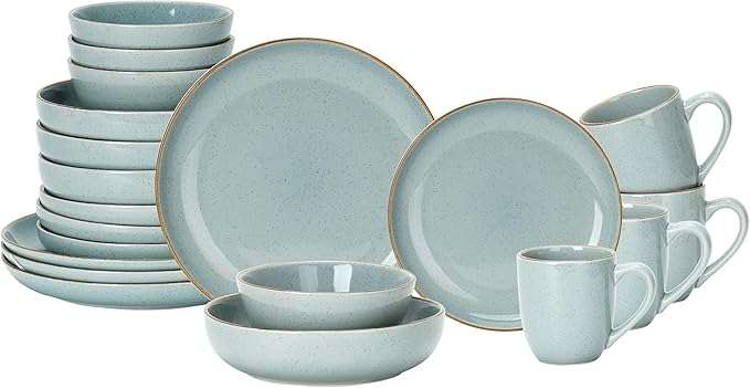 Eur-Nordic Shape Raising Rim 20pc Dinnerware Set, Shiny Glaze Grey with Speckle Effect