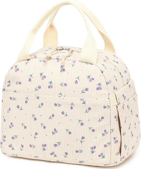 Bluboon Lunch Bag for Women Men Cute Corduroy Lunch Tote Bags Reusable Insulated Lunch Box Large Capacity Reusable Insulated Cooler for Work Picnic or Travel