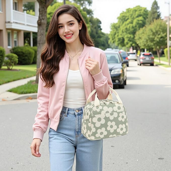 Bluboon Lunch Bag for Women Men Cute Corduroy Lunch Tote Bags Reusable Insulated Lunch Box Large Capacity Reusable Insulated Cooler for Work Picnic or Travel