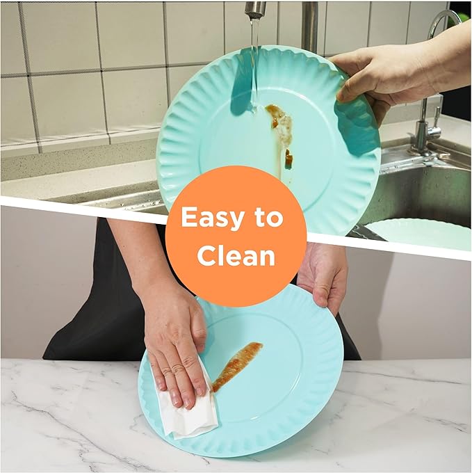 TP 6-Piece Melamine Plates Set, 10.5-Inch Reusable Dinner Plates for Picnic, Party, BBQ & Camping, Dishwasher Safe Lightweight Tableware, Teal