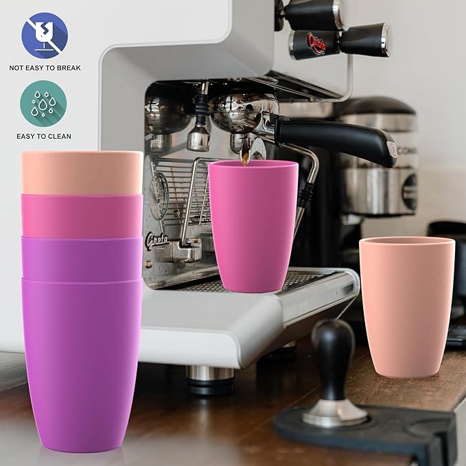 Wrova unbreakable wheat straw cups 20oz set of 6 with textured pattern anti slipping,big plastic drinkings cups microwave safe and dishwahser safe