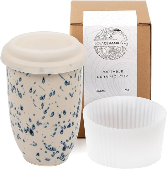 Travel Mug - Travel Size Mug – Reusable Coffee Mug Unique to Go Mug – Microwave & Dishwasher Safe Coffee White & Blue Tumbler - Gifts for Women Men Him Her – 12oz – Orchid