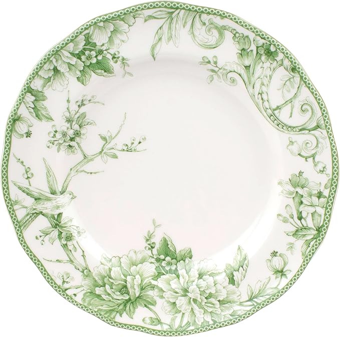 222 Fifth Adelaide Moss 16-Piece Porcelain Dinnerware Set – Service for 4, Plates, Bowls & Mugs, Hand-Applied Decal, Microwave & Dishwasher Safe, for Everyday Dining & Entertainment