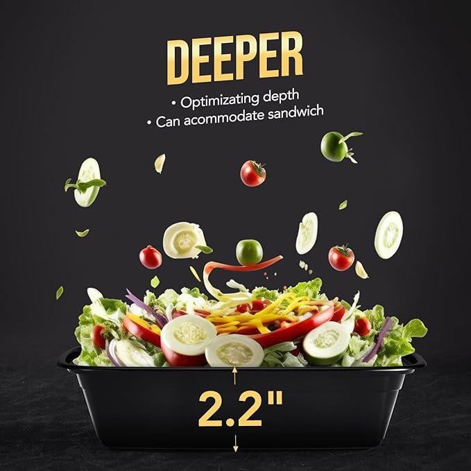 100-Piece (50-Pack) 34 OZ Meal Prep Containers Reusable with Lids, Sturdy Leakproof & Food Safe, Microwave, Freezer, Dishwasher Safe To Go Food Containers, Plastic Take Out Containers, Black