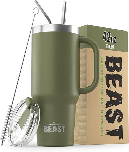 Beast 42 oz Tumbler Stainless Steel Vacuum Insulated Coffee Ice Cup Double Wall Travel Flask (Army Green)