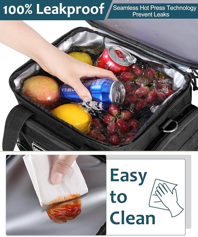 Tactical Lunch Box for Men, Expandable Large Insulated Lunch Bag for Adult, Heavy Duty Double Deck Lunch Cooler Bag with Shoulder Strap, Leakproof Soft Lunch Pail with American Flag - Black