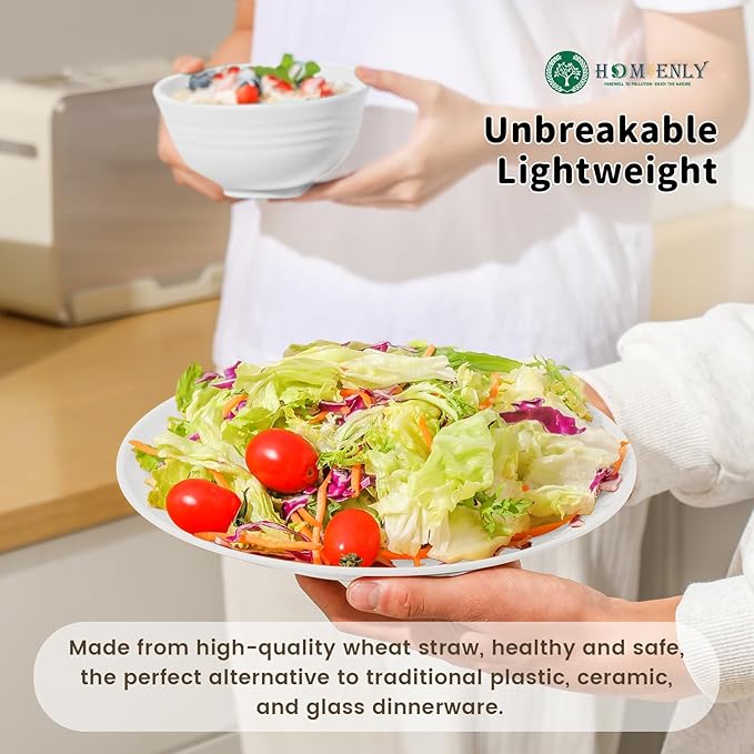 Homienly Wheat Straw Dinnerware Sets - 16 PCS Unbreakable Dinner Plates,Dessert Plates,Cereal Bowls,Drinking Cups,Dishes Sets for 4，Reusable Dishwasher & Microwave Safe for Kitchen - White