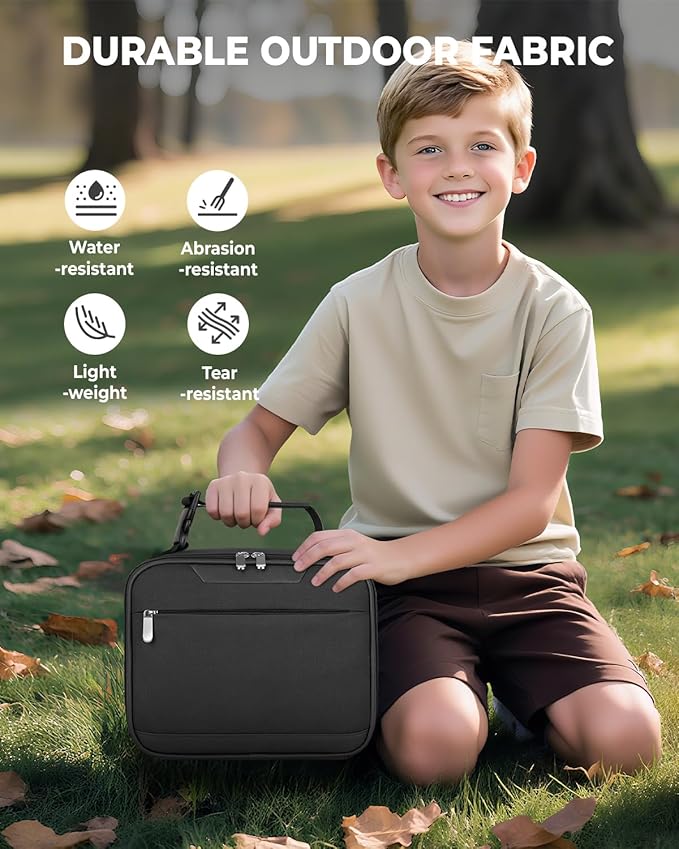 Tuwubi Kids Lunch Bag Insulated Lunch Box for Kids Small Lunch Bag for Boys/Girls Durable Lunchbox for School,Black 10-Can(5L)