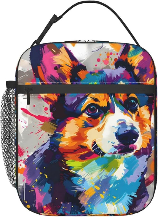 Reusable Colorful Corgi Lunch Box for Kids, Insulated Vibrant Cool Dog Bag,Polyester Cooler Pet Lovers Handbags Case for School Picnic Work Travel Beach or Hiking, Gifts